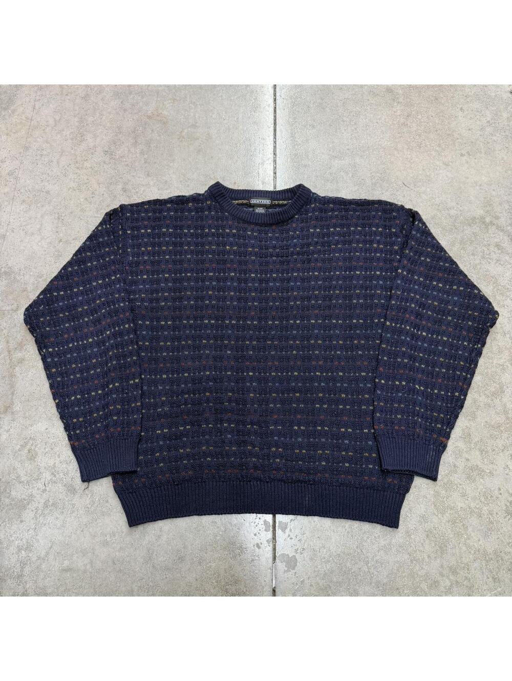 vintage jantzen navy tan and orange striped knit sweater size xl